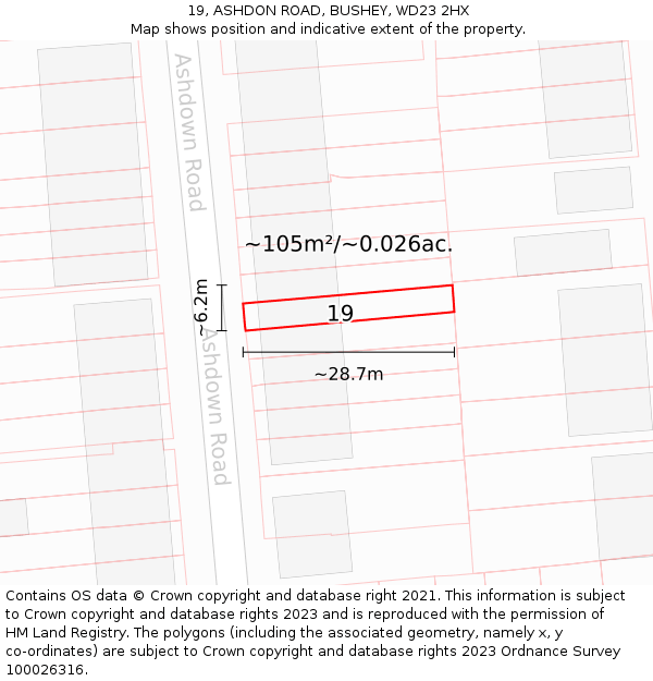 19, ASHDON ROAD, BUSHEY, WD23 2HX: Plot and title map