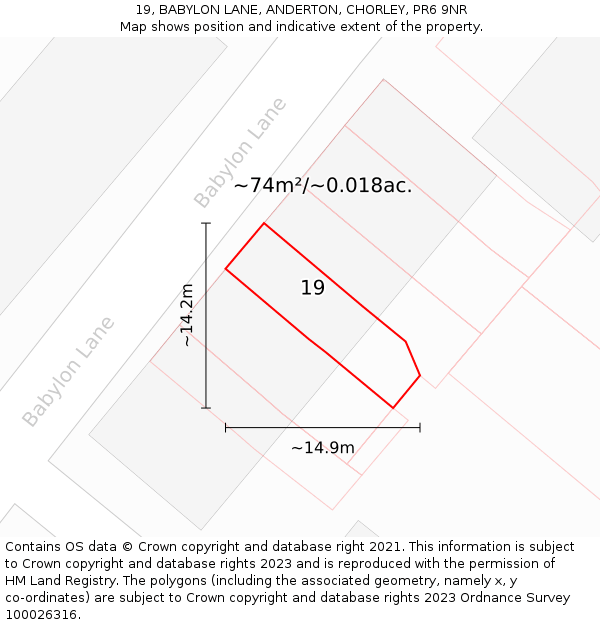 19, BABYLON LANE, ANDERTON, CHORLEY, PR6 9NR: Plot and title map