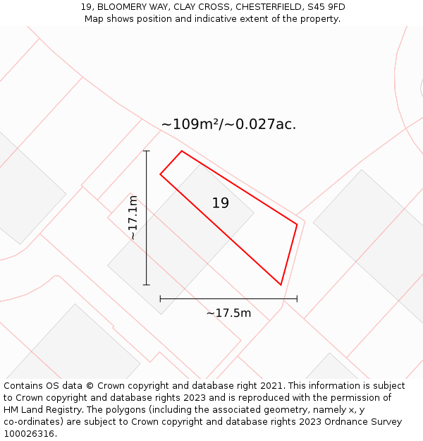 19, BLOOMERY WAY, CLAY CROSS, CHESTERFIELD, S45 9FD: Plot and title map