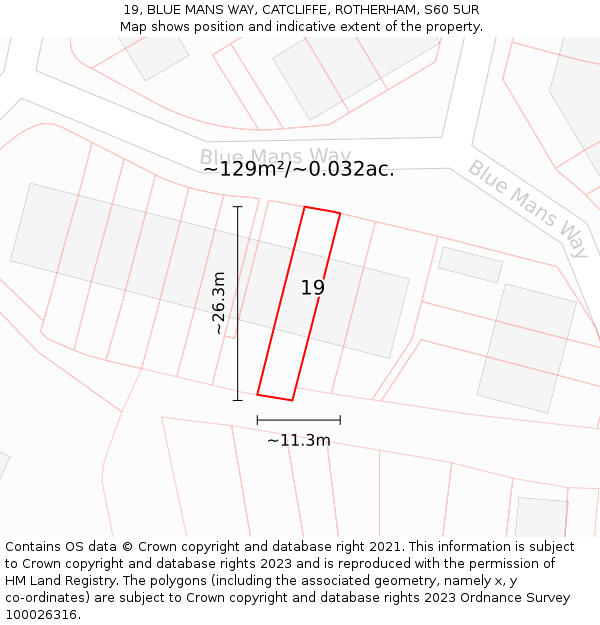 19, BLUE MANS WAY, CATCLIFFE, ROTHERHAM, S60 5UR: Plot and title map