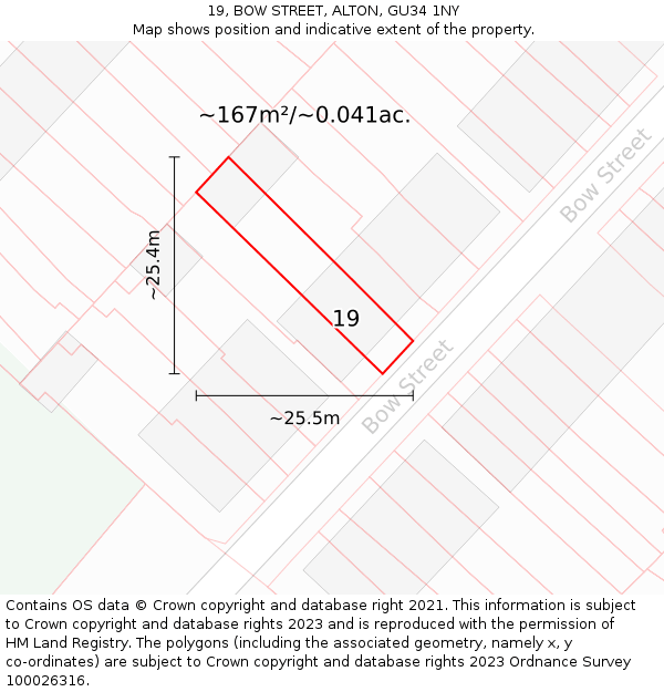 19, BOW STREET, ALTON, GU34 1NY: Plot and title map