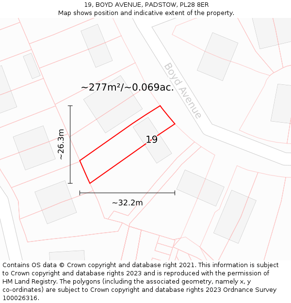 19, BOYD AVENUE, PADSTOW, PL28 8ER: Plot and title map