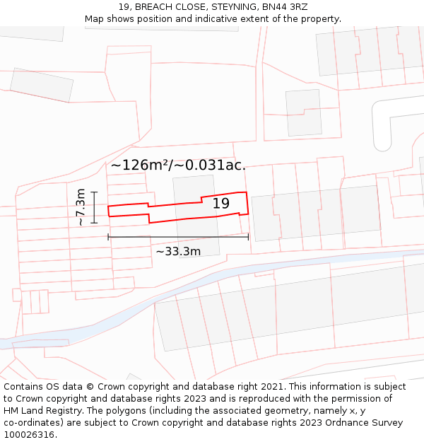 19, BREACH CLOSE, STEYNING, BN44 3RZ: Plot and title map