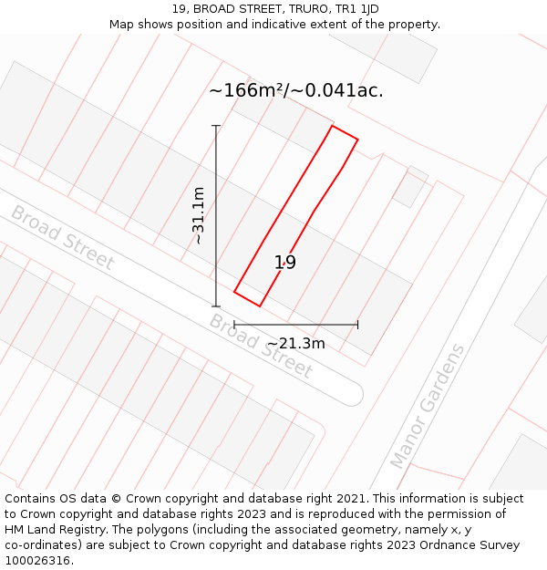 19, BROAD STREET, TRURO, TR1 1JD: Plot and title map