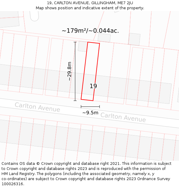 19, CARLTON AVENUE, GILLINGHAM, ME7 2JU: Plot and title map
