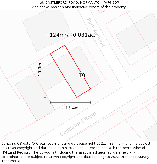 19, CASTLEFORD ROAD, NORMANTON, WF6 2DP: Plot and title map