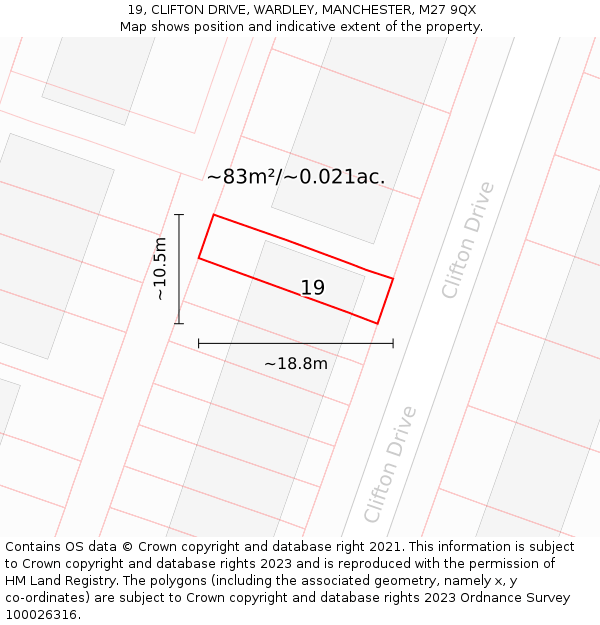 19, CLIFTON DRIVE, WARDLEY, MANCHESTER, M27 9QX: Plot and title map