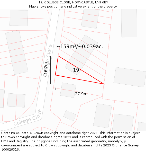 19, COLLEGE CLOSE, HORNCASTLE, LN9 6BY: Plot and title map