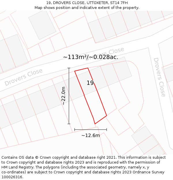 19, DROVERS CLOSE, UTTOXETER, ST14 7FH: Plot and title map