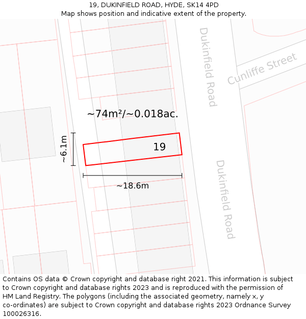 19, DUKINFIELD ROAD, HYDE, SK14 4PD: Plot and title map