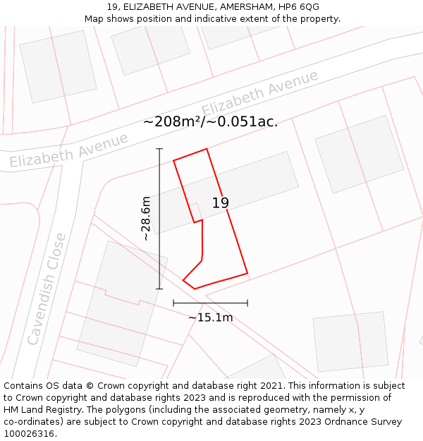 19, ELIZABETH AVENUE, AMERSHAM, HP6 6QG: Plot and title map