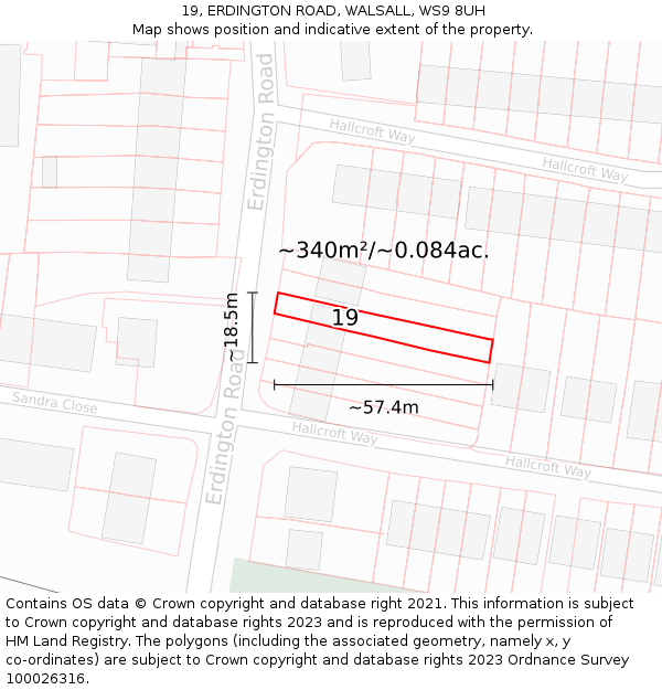 19, ERDINGTON ROAD, WALSALL, WS9 8UH: Plot and title map