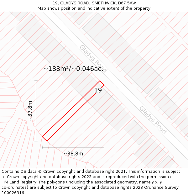 19, GLADYS ROAD, SMETHWICK, B67 5AW: Plot and title map