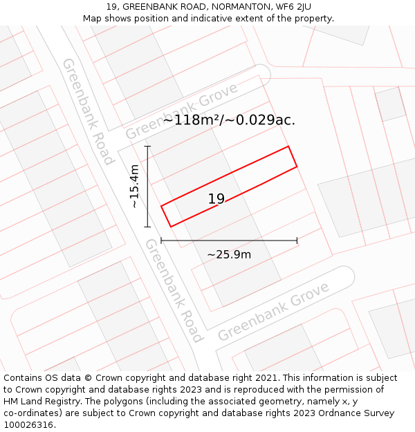 19, GREENBANK ROAD, NORMANTON, WF6 2JU: Plot and title map