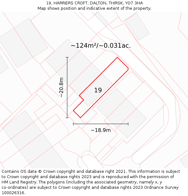 19, HARRIERS CROFT, DALTON, THIRSK, YO7 3HA: Plot and title map