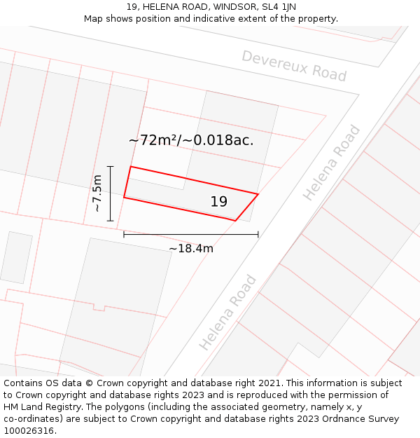 19, HELENA ROAD, WINDSOR, SL4 1JN: Plot and title map