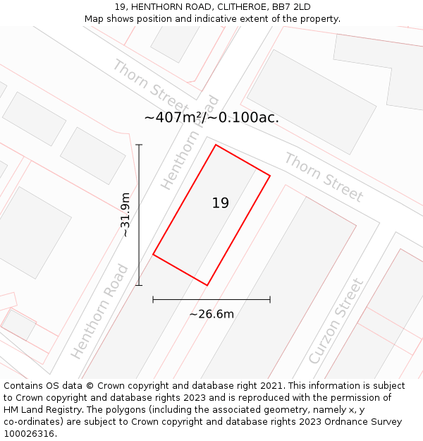 19, HENTHORN ROAD, CLITHEROE, BB7 2LD: Plot and title map