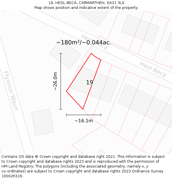 19, HEOL BECA, CARMARTHEN, SA31 3LS: Plot and title map
