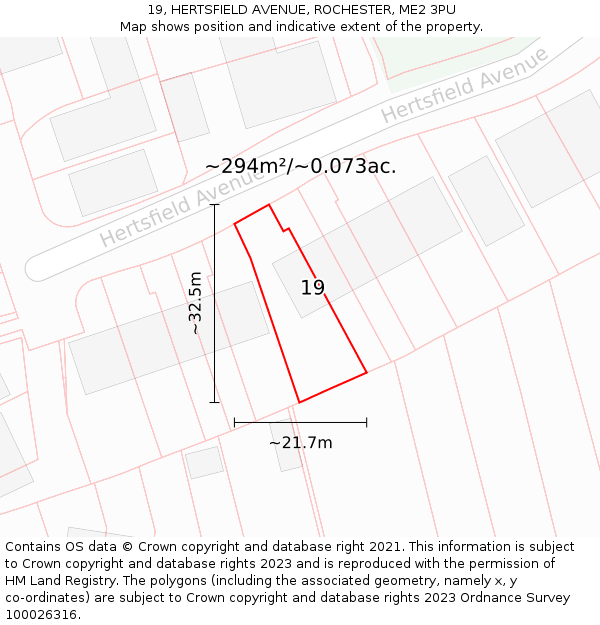 19, HERTSFIELD AVENUE, ROCHESTER, ME2 3PU: Plot and title map