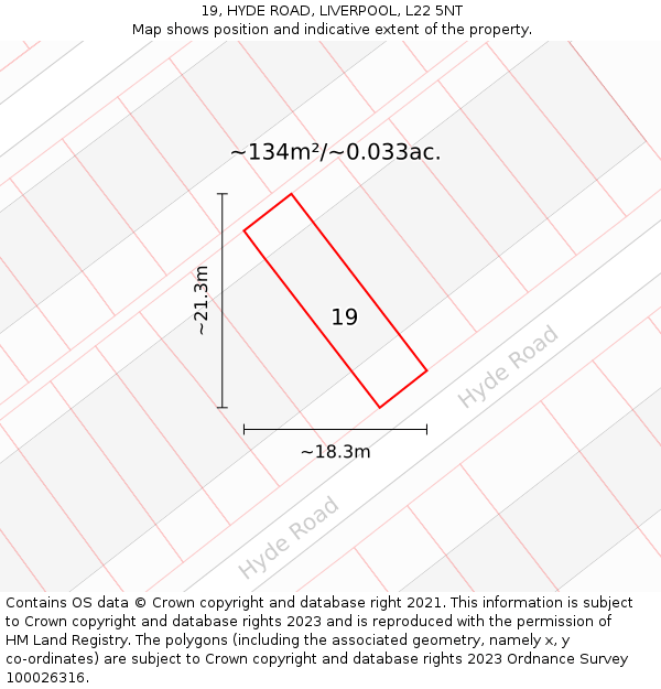 19, HYDE ROAD, LIVERPOOL, L22 5NT: Plot and title map