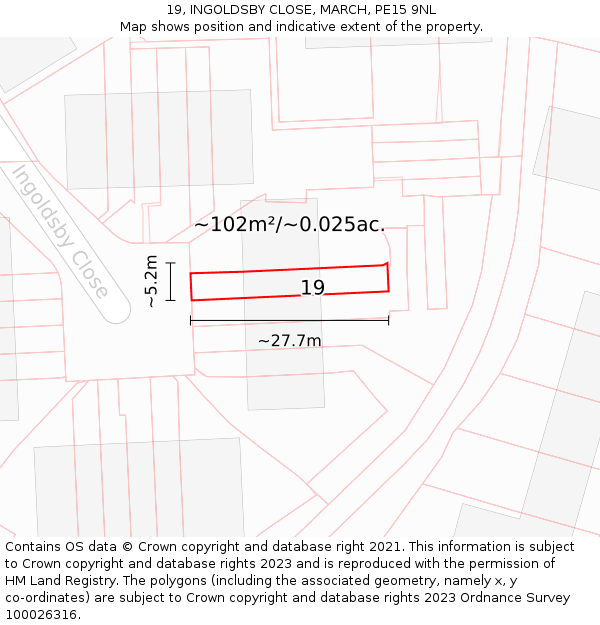 19, INGOLDSBY CLOSE, MARCH, PE15 9NL: Plot and title map