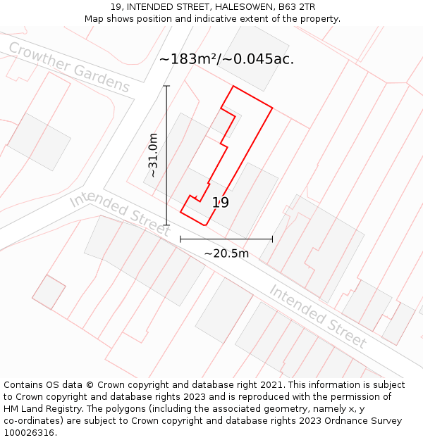 19, INTENDED STREET, HALESOWEN, B63 2TR: Plot and title map