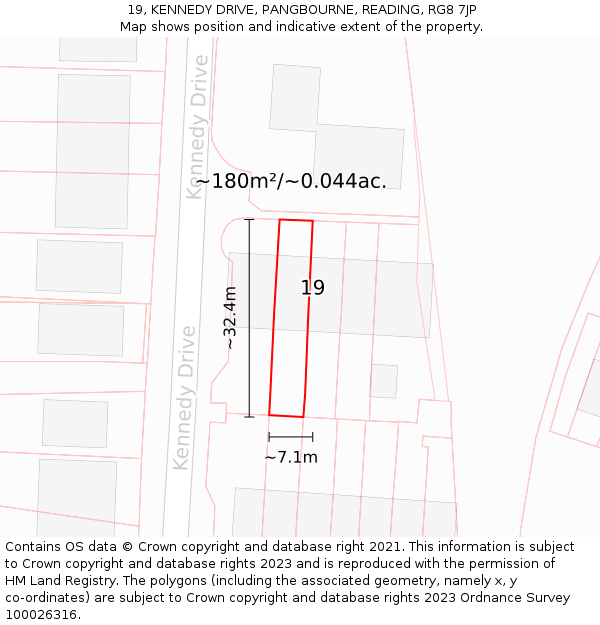 19, KENNEDY DRIVE, PANGBOURNE, READING, RG8 7JP: Plot and title map