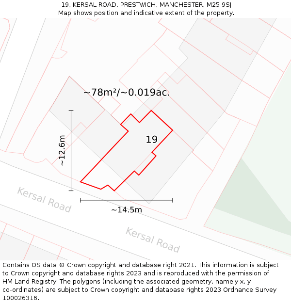 19, KERSAL ROAD, PRESTWICH, MANCHESTER, M25 9SJ: Plot and title map