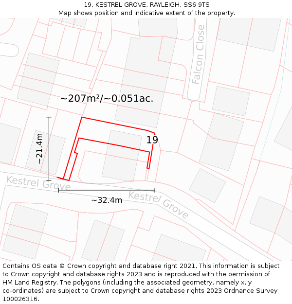 19, KESTREL GROVE, RAYLEIGH, SS6 9TS: Plot and title map