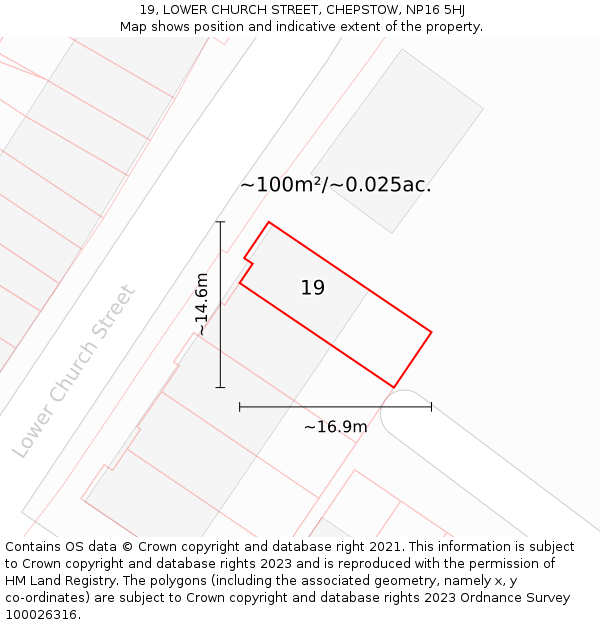 19, LOWER CHURCH STREET, CHEPSTOW, NP16 5HJ: Plot and title map