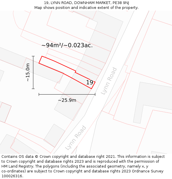 19, LYNN ROAD, DOWNHAM MARKET, PE38 9NJ: Plot and title map