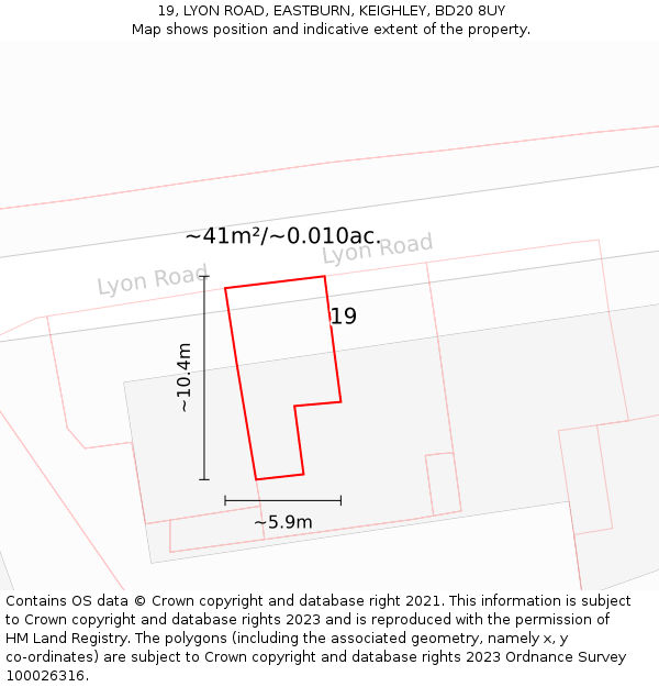 19, LYON ROAD, EASTBURN, KEIGHLEY, BD20 8UY: Plot and title map