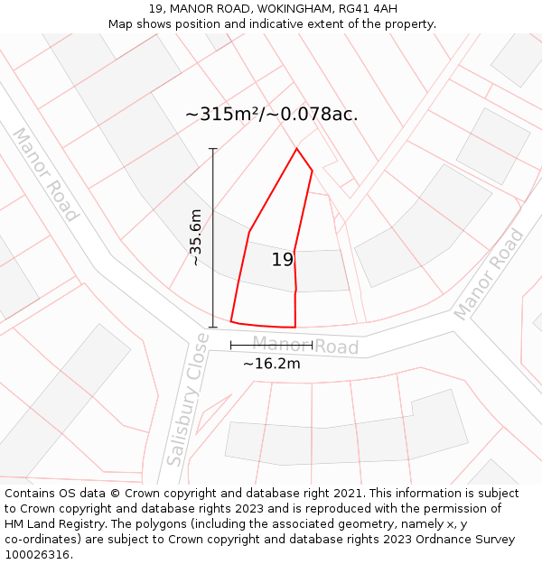 19, MANOR ROAD, WOKINGHAM, RG41 4AH: Plot and title map