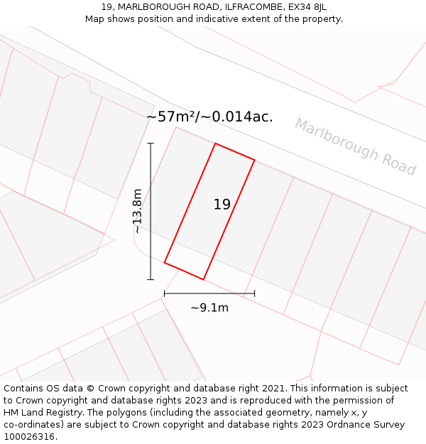 19, MARLBOROUGH ROAD, ILFRACOMBE, EX34 8JL: Plot and title map