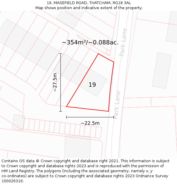 19, MASEFIELD ROAD, THATCHAM, RG18 3AL: Plot and title map