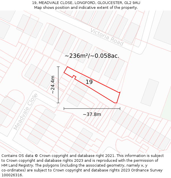 19, MEADVALE CLOSE, LONGFORD, GLOUCESTER, GL2 9AU: Plot and title map