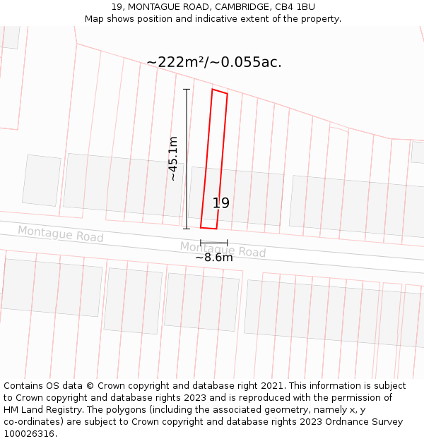 19, MONTAGUE ROAD, CAMBRIDGE, CB4 1BU: Plot and title map