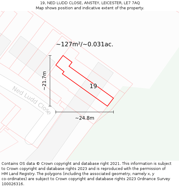 19, NED LUDD CLOSE, ANSTEY, LEICESTER, LE7 7AQ: Plot and title map