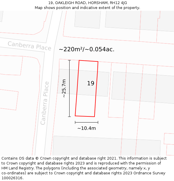 19, OAKLEIGH ROAD, HORSHAM, RH12 4JG: Plot and title map
