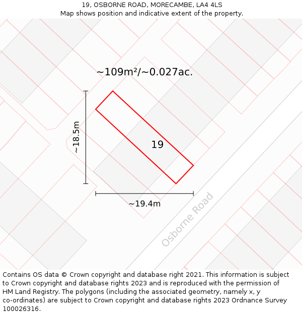 19, OSBORNE ROAD, MORECAMBE, LA4 4LS: Plot and title map