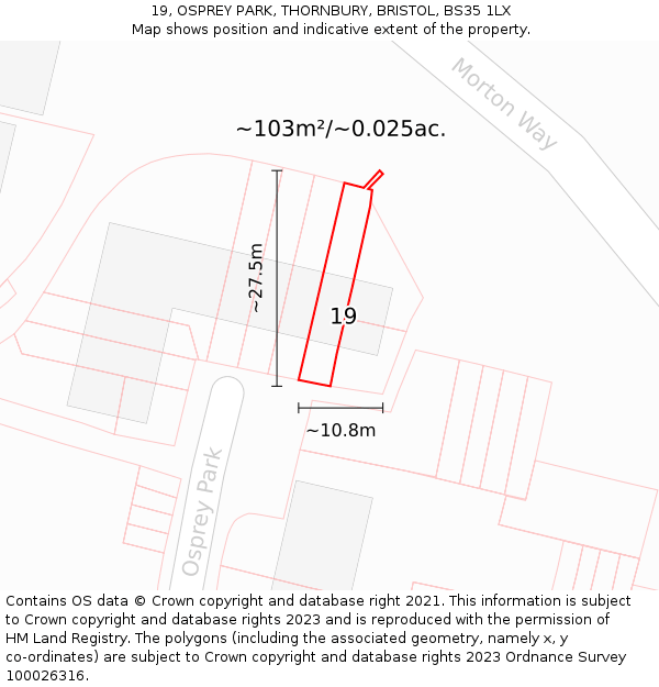 19, OSPREY PARK, THORNBURY, BRISTOL, BS35 1LX: Plot and title map