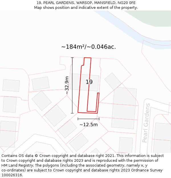 19, PEARL GARDENS, WARSOP, MANSFIELD, NG20 0FE: Plot and title map
