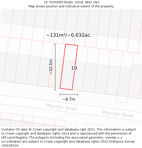 19, POYNTER ROAD, HOVE, BN3 7AH: Plot and title map