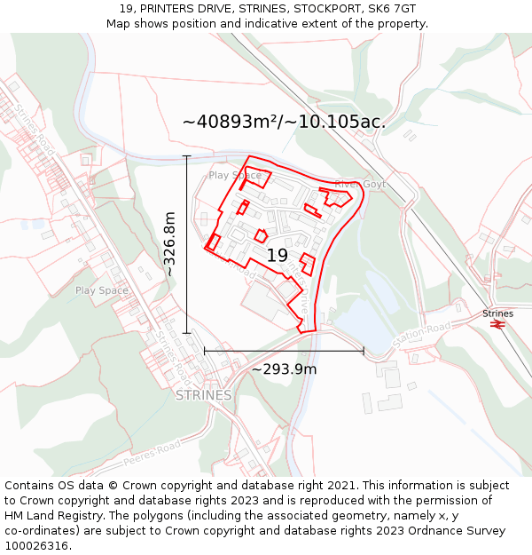 19, PRINTERS DRIVE, STRINES, STOCKPORT, SK6 7GT: Plot and title map