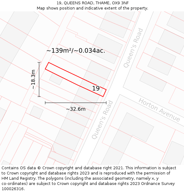 19, QUEENS ROAD, THAME, OX9 3NF: Plot and title map