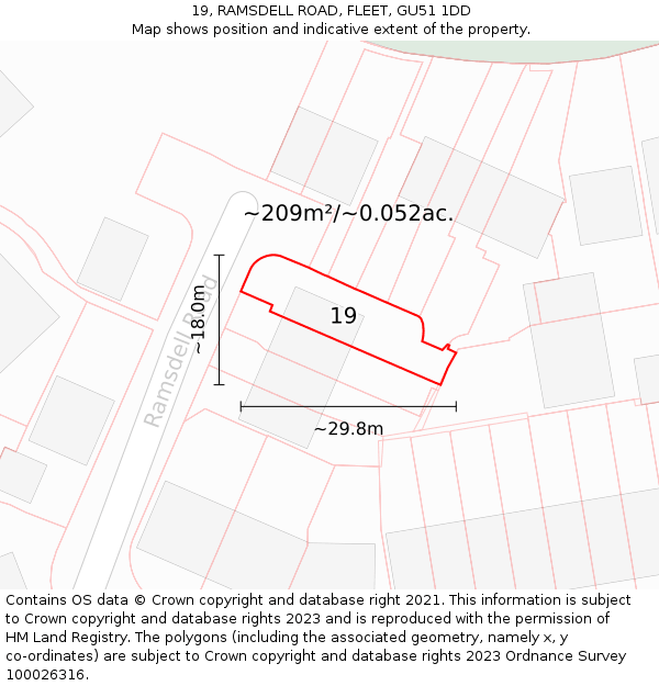 19, RAMSDELL ROAD, FLEET, GU51 1DD: Plot and title map