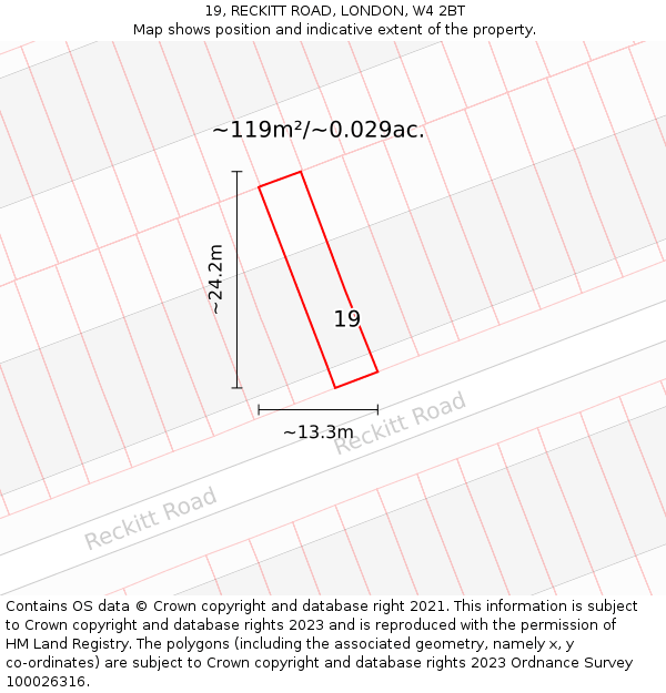19, RECKITT ROAD, LONDON, W4 2BT: Plot and title map