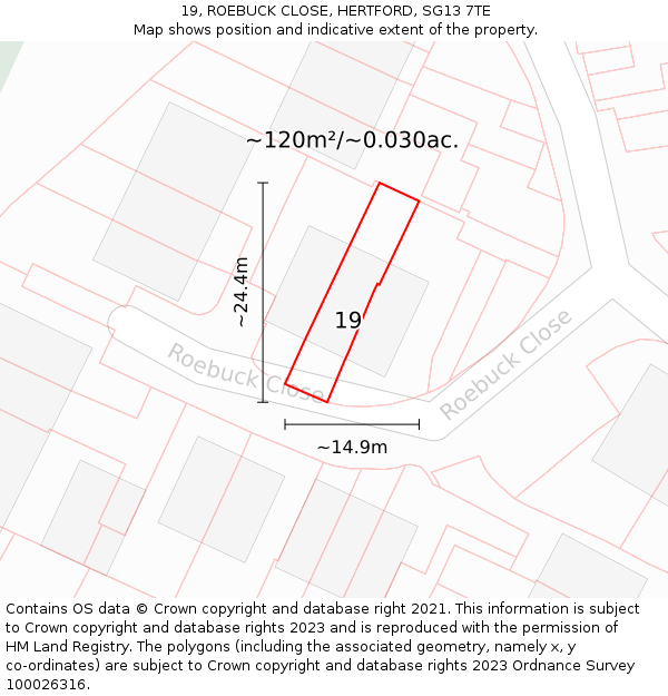 19, ROEBUCK CLOSE, HERTFORD, SG13 7TE: Plot and title map