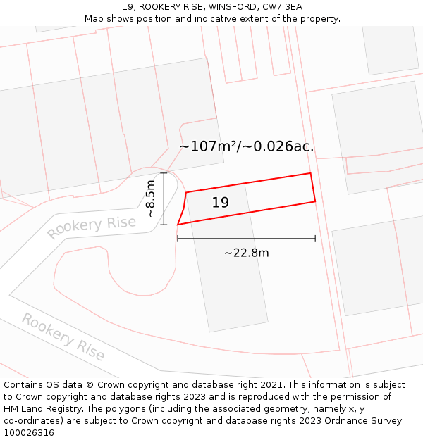 19, ROOKERY RISE, WINSFORD, CW7 3EA: Plot and title map