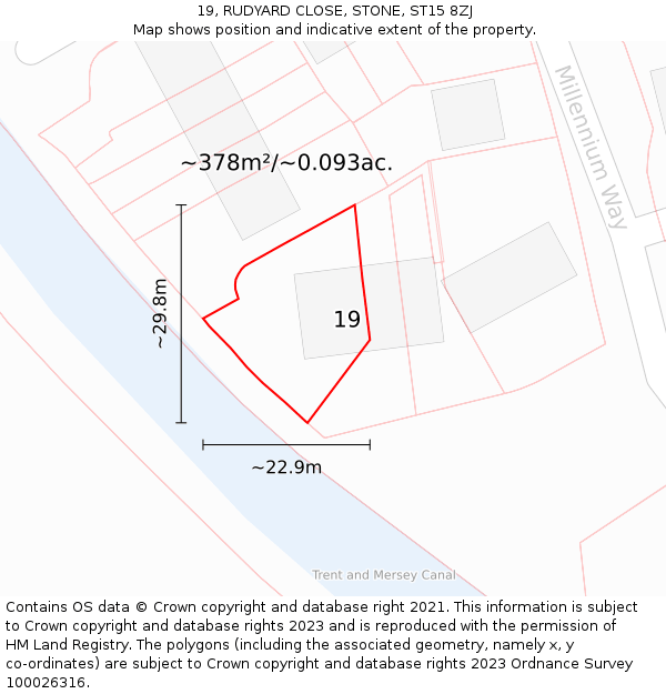 19, RUDYARD CLOSE, STONE, ST15 8ZJ: Plot and title map